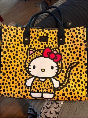 Hello Kitty Yellow and Black Cheetah Print laptop / tote bag- very big